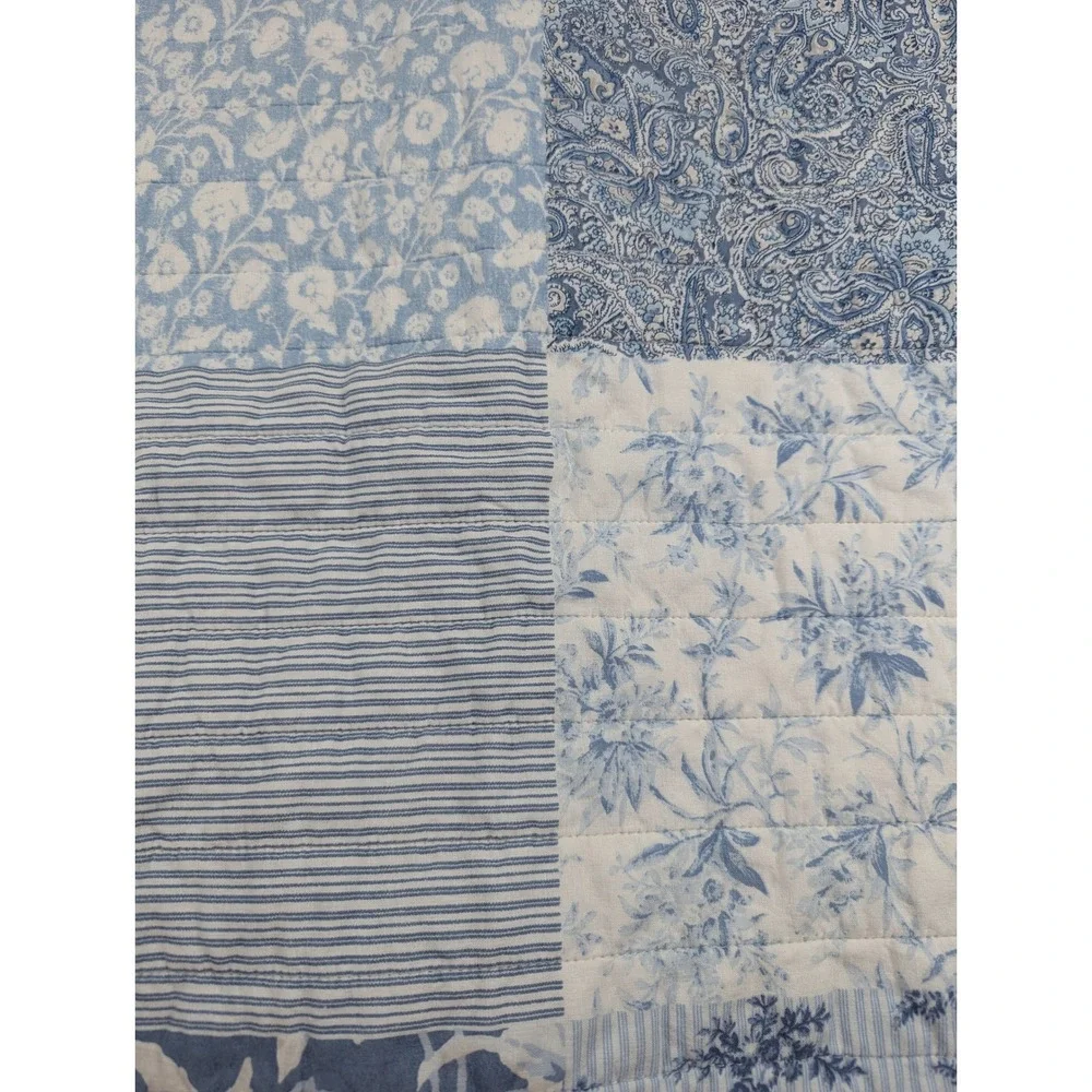 Laura Ashley Blue White Floral Patchwork Quilted King Pillow Cover Sham 21x37
